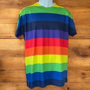 Bright Rainbow Striped Men's T-Shirt Size Medium Sublimated FromTiny Human Pride